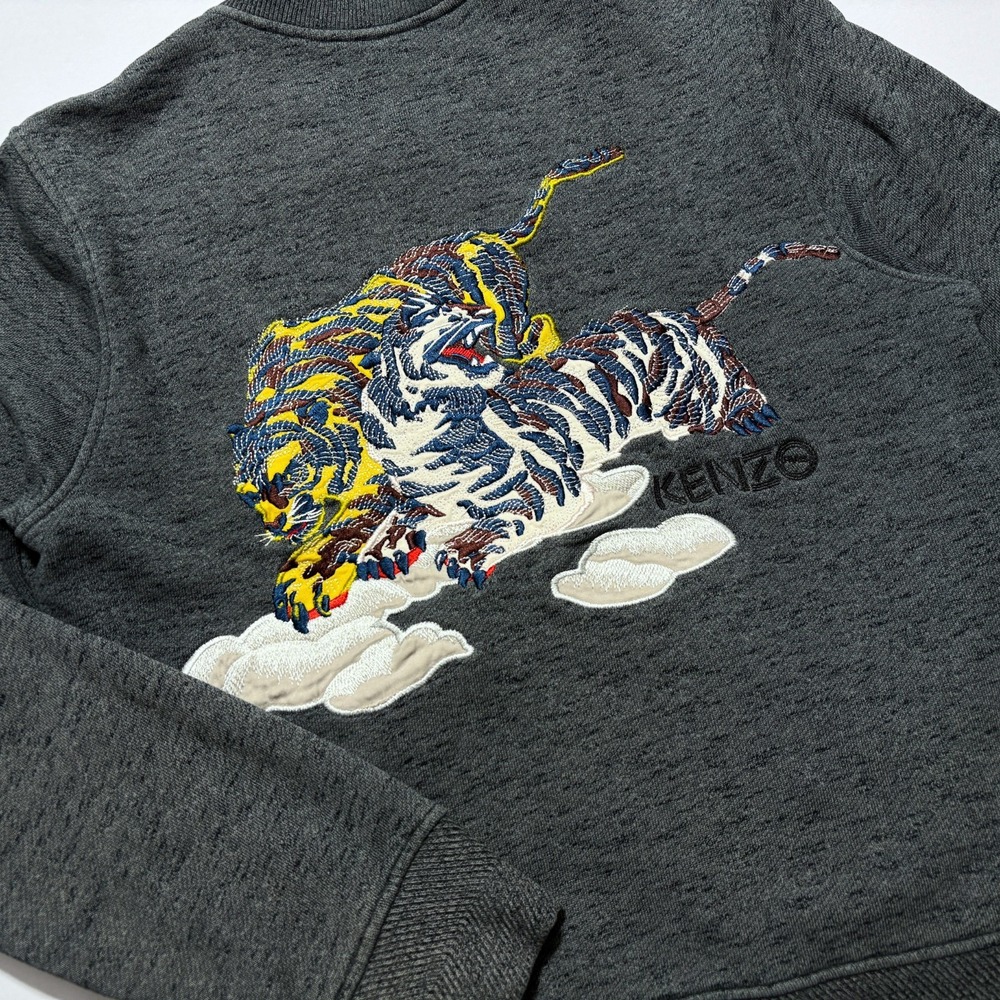 KENZO Sweatshirt Bomber Full Zip Fleece Jacket Tiger Embroidery Women Medium (M)